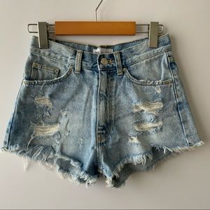 ZARA Ripped Light-wash High-rise Denim Shorts